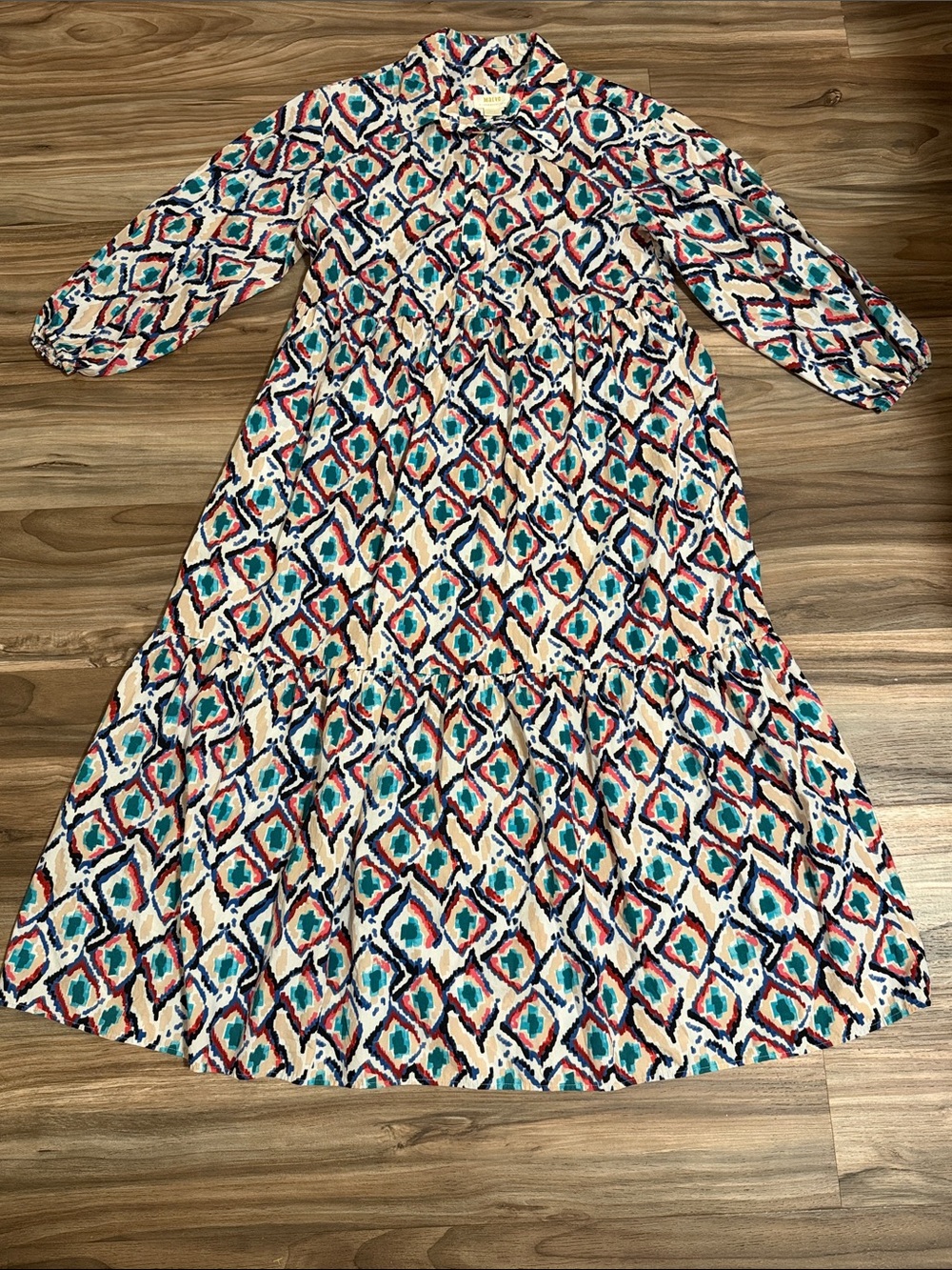 Anthropologie Maeve The Bettina Tiered Shirt Dress Abstract Ikat Print Women M